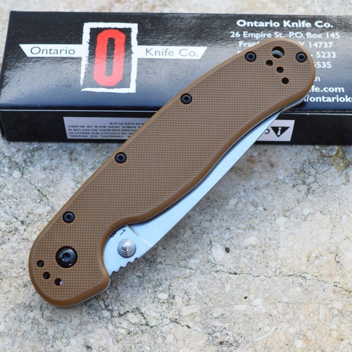 Couteau Ontario Rat Model 1 Lame Acier AUS-8 Manche FRN Coyote Brown Ontario Rat-1 ON8848CB - Livraison Gratuite