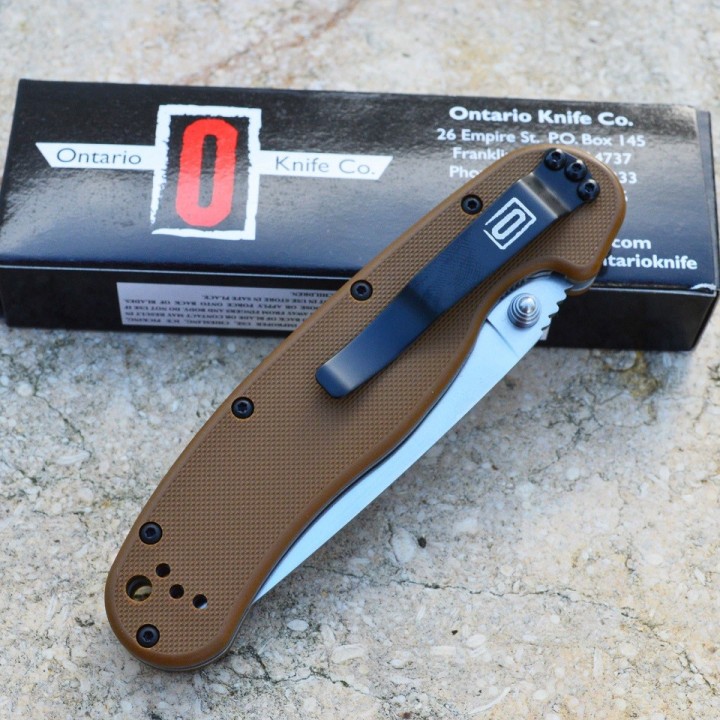 Couteau Ontario Rat Model 1 Lame Acier AUS-8 Manche FRN Coyote Brown Ontario Rat-1 ON8848CB - Livraison Gratuite
