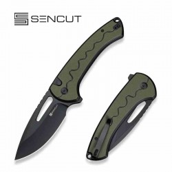 Couteau SENCUT Squiggy Green Lame Drop Point Acier 9Cr18MoV Manche G10 KIVT Button Lock S24082A2 - Livraison Gratuite