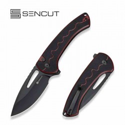 Couteau SENCUT Squiggy Burgundy Lame Drop Point Acier 9Cr18MoV Manche G10 KIVT Button Lock S24082A3 - Livraison Gratuite 