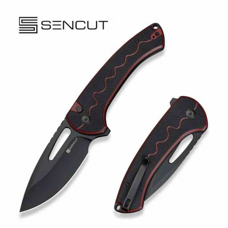 Couteau SENCUT Squiggy Burgundy Lame Drop Point Acier 9Cr18MoV Manche G10 KIVT Button Lock S24082A3 - Livraison Gratuite 