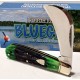 Couteau Serpette Rough Rider Bluegill Hawkbill Lame Acier 440 Manche Os Bleu/Vert Slip Joint RR2635 - Livraison Gratuite