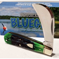 Couteau Serpette Rough Rider Bluegill Hawkbill Lame Acier 440 Manche Os Bleu/Vert Slip Joint RR2635 - Livraison Gratuite