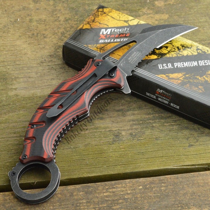 Couteau Karambit MTech Extreme Ballistic A/O Acier 440C Manche G-10 Red/Black MTXA833RD - Livraison Gratuite