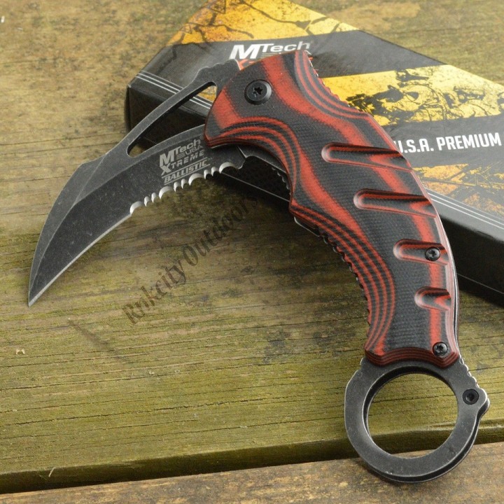 Couteau Karambit MTech Extreme Ballistic A/O Acier 440C Manche G-10 Red/Black MTXA833RD - Livraison Gratuite