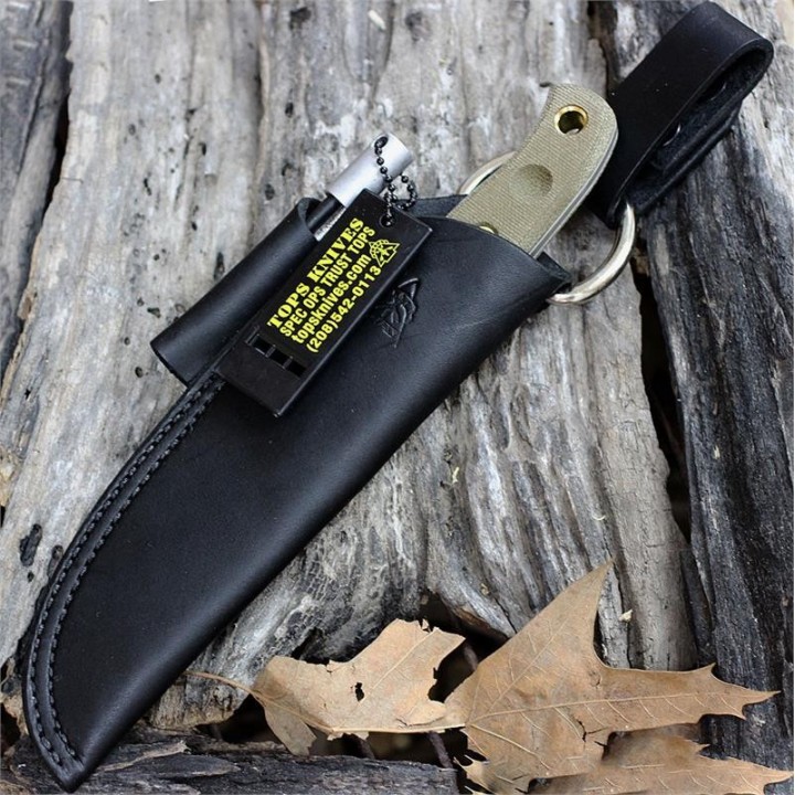 Couteau Tops Knives Baja 4.5 Acier Carbone 1095 Etui Cuir + Sifflet + Fire Start Made In USA TPBAJA45 - Livraison Gratuite