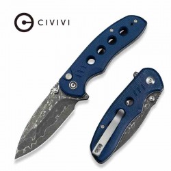 Couteau CIVIVI Triptych Damas Lame Acier Damas Manche Micarta Bleu Button Lock Clip KIVT C23085BDS1 - Livraison Gratuite