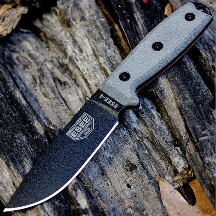 Couteau Esee Model 4 Acier 440C Manche Micarta Etui Kydex + Clip Made In USA ES4PB - Livraison Gratuite