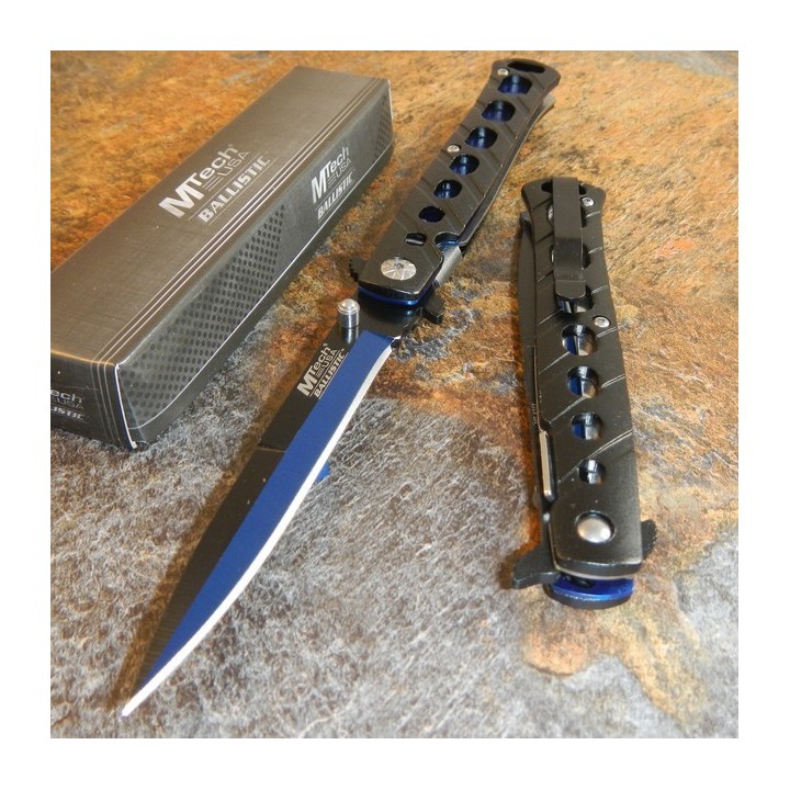 Couteau Stiletto Mtech Xtrem A/O Blue & Black Acier 440 Manche Aluminium MTA317BL - Livraison Gratuite