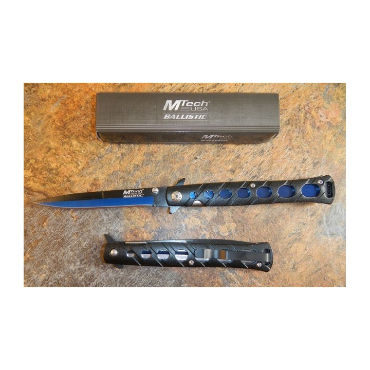 Couteau Stiletto Mtech Xtrem A/O Blue & Black Acier 440 Manche Aluminium MTA317BL - Livraison Gratuite