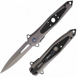 Couteau ElitEdge Tactique Spear Point Lame Acier 420C Manche G10 Gris et Noir Liner Lock EE10A123G10 - Livraison Gratuite