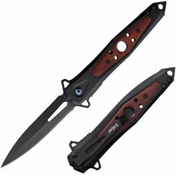 Couteau ElitEdge Tactique Spear Point Lame Acier 420C Manche Acier/Bois Liner Lock EE10A123BW - Livraison Gratuite