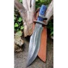 Gros Poignard De Chasse Fighter Lame Acier Damas 256 Couches Manche Bois Etui Cuir F Artisanale BBLue - Livraison Gratuite
