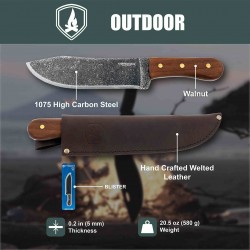 Couteau Condor Hudson Bay Lame Acier Carbone 1075 Manche Noyer Étui Cuir Fabriqué au Salvador CTK24085HC - Livraison Gratuite