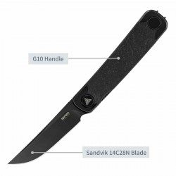 Couteau SRM Enso Black Lame Acier Sandvik 14C28N Manche G10 Linerlock KIVT SRM131MGB - Livraison Gratuite