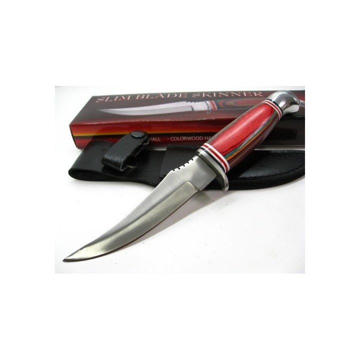 Lot de Couteaux - 3 Poignard Skinner Lame Acier Inox Manche Bois Etui Cuir PA3290 - Livraison Gratuite 