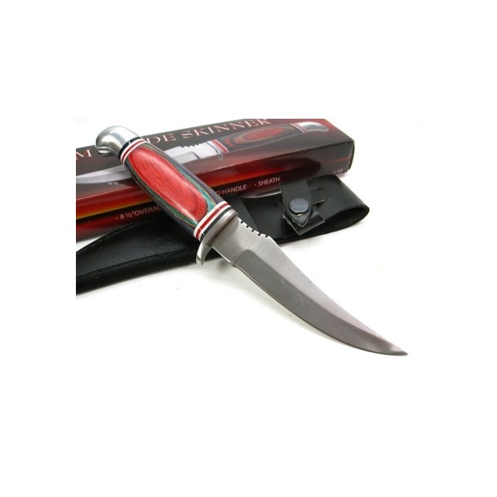 Lot de Couteaux - 3 Poignard Skinner Lame Acier Inox Manche Bois Etui Cuir PA3290 - Livraison Gratuite 
