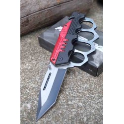 Lot de 3 Couteau de Black Bloc Poing Américain Semi Auto Lame Tanto Manche Brise Vitres Cutter CN300459RD - Livraison Gratuite