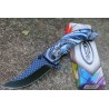 Lot de 3 Couteau Semi AUto Dragon Bleu Lame Recurve Inox Manche ABS Noir Linerlock Clip CN300551BL - Livraison Gratuite