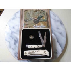 Couteaux Remington Duck Tin Collector Set Lames Clip/Spey Acier Inox Manches Os Décor Canards R15686 - Livraison Gratuite