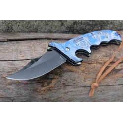 Lot de 3 Couteau De Trappeur Semi Automatique Lame Acier 420 Noire Manche Motif Loups Linerlock CN300607WM - Livraison Gratuite