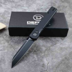Couteau Defcon Operator Lame Tanto Reverse Acier Sandvik 14C28N Black Manche Alu Noir Button Lock TD013BK - Livraison Gratuite