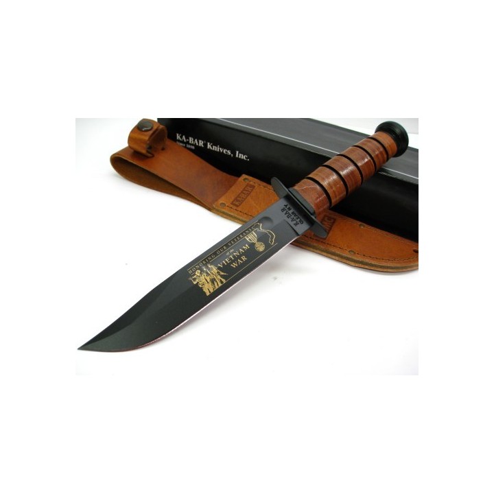 Couteau KA-BAR Leather USMC Vietnam COMMEMORATIVE Carbone 1095 Manche Cuir Made USA KA9140 - Livraison Gratuite