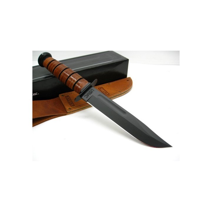 Couteau KA-BAR Leather USMC Vietnam COMMEMORATIVE Carbone 1095 Manche Cuir Made USA KA9140 - Livraison Gratuite