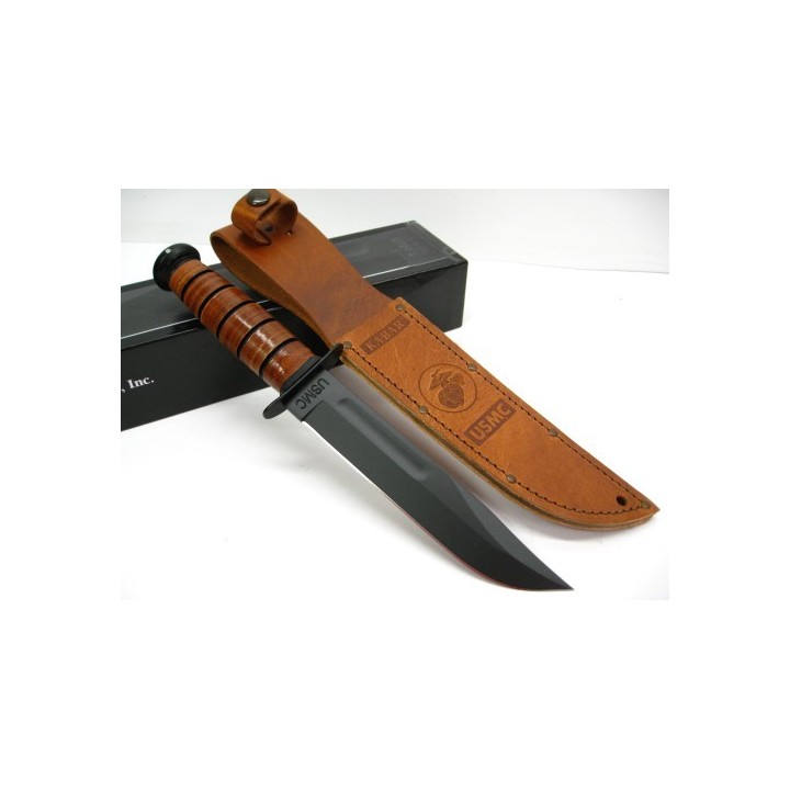 Couteau KA-BAR Leather USMC Vietnam COMMEMORATIVE Carbone 1095 Manche Cuir Made USA KA9140 - Livraison Gratuite