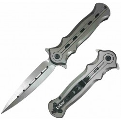 Couteau ElitEdge A/O Lame Dague Acier 8Cr13MoV Manche Acier Linerlock Clip EE10B010GY - Livraison Gratuite