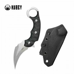Couteau Kubey Velociraptor Black Karambit Lame Trailing Point Acier 14C28N Manche G10 Étui Kydex KUB448A - Livraison Gratuite