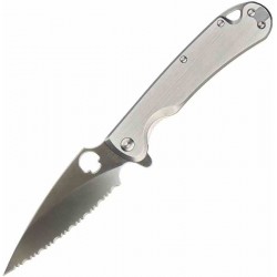 Couteau Daggerr Knives Zhalo Lame Spear Point D2 Serrated Satin Manche Acier Frame Lock Clip DGRF22FSSS - Livraison Gratuite