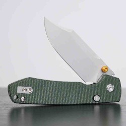 Couteau Vosteed Raccoon Lame Bowie Acier 14C28N Manche Micarta Green Top Liner Lock KIVT Clip VOSA2911 - Livraison Gratuite