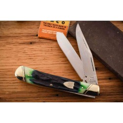 Couteau Rough Ryder Bluegill Trapper Lames Acier 440 Satin Manche Os Jigged Bleu & Vert Slipjoint RR2634 - Livraison Gratuite