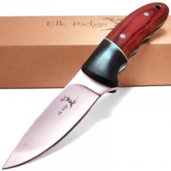 ER029 Couteau de Chasse Randonnée Elk Ridge Manche 2 Bois Lame Acier 440 Etui Cuir - Livraison Gratuite