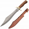 Couteau de Chasse Scimitar Hunter Lame Acier Damas 256 Couches Manche Bois/Laiton Etui Cuir DM1407 - Livraison Gratuite