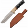 Couteau Skinner Damas Lame 256 Couches Manche Micarta/Os Garde Laiton Fourreau Cuir DM1405BK - Livraison Gratuite 