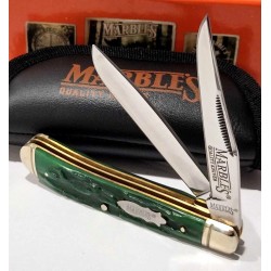 Couteau Marbles Green Stag Bone Trapper Lames en Acier 440 Poignée en Os Vert Slipjoint MR189 - Livraison Gratuite