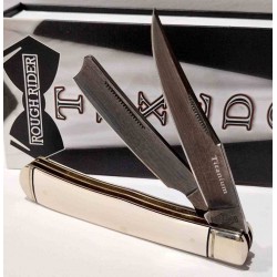 Couteau Rough Ryder Tuxedo White Razor Trapper Lames Acier 440 Manche Micarta Slipjoint RR2667- Livraison Gratuite