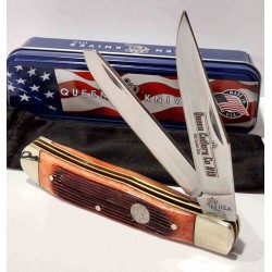 Couteau Queen USA Amber Winterbottom Bone Lames Acier Carbone 1095 Manche Os Slipjoint Boite Métal QAWB54 - Livraison Gratuite