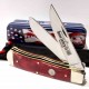 Couteau Queen USA Trapper Lames Acier Carbone 1095 Manche Os Rouge Made in USA Boite Métal QRSB206L - Livraison Gratuite