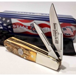 Couteau Queen Barlow Genuine Stag Lames Acier Carbone 1095 Manche Corne de Daim USA QGSH281 - Livraison Gratuite