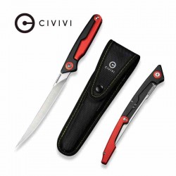Couteau CIVIVI Shawka Fillet Lame Acier 14C28N Manche Alu Noir/Red Liner Lock Etui Nylon CIVC22029B1 - Livraison Gratuite