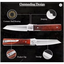 Couteau TRIVISA Dolphin-F Lame Tanto Reverse Acier 14C28N Satinée Manche Bois Liner Lock TVYZ04FSZ - Livraison Gratuite