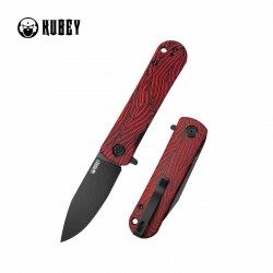 Couteau KUBEY NEO Lame Acier AUS-10 Manche G10 Rouge/Noir Damas Sécurité Liner Lock KUB371F - Livraison Gratuite