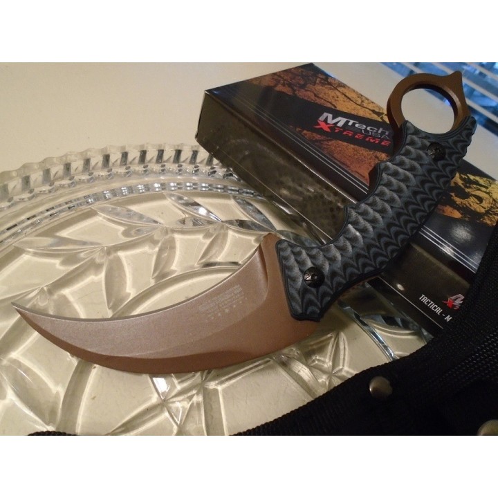 Couteau Karambit MTECH XTREME Acier Carbone/Inox 5mm Epaisseur Manche G-10 Etui Nylon MTX8140BT - Livraison Gratuite