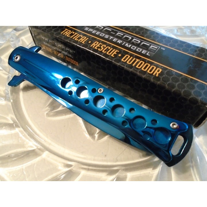 Couteau Stiletto Tac-Force A/O Bleu Lame Acier 440 Titane Manche Acier Linerlock TF884BL - Livraison Gratuite
