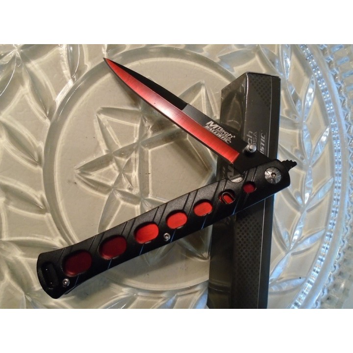 Lot de Couteaux 3 Couteaux Mtech Stiletto A/O Red Lame Acier 440 Manche Alu Linerlock MTA317RD - Livraison Gratuite