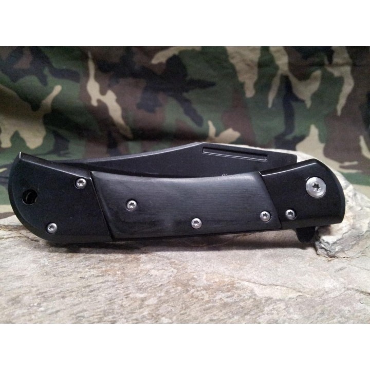 Couteau Elk Ridge Classic Linerlock A/O Black Lame Acier 440 Manche Bois ERA009BK - Livraison Gratuite