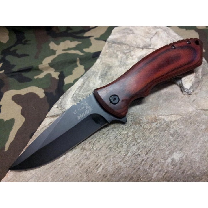 Couteau Elk Ridge Linerlock A/O Lame Acier Carbone/Inox Manche Bois ERA002PW - Livraison Gratuite